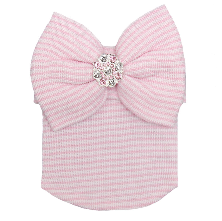 European and American baby striped tire hat big butterfly shiny diamond autumn and winter newborn baby knitted hat