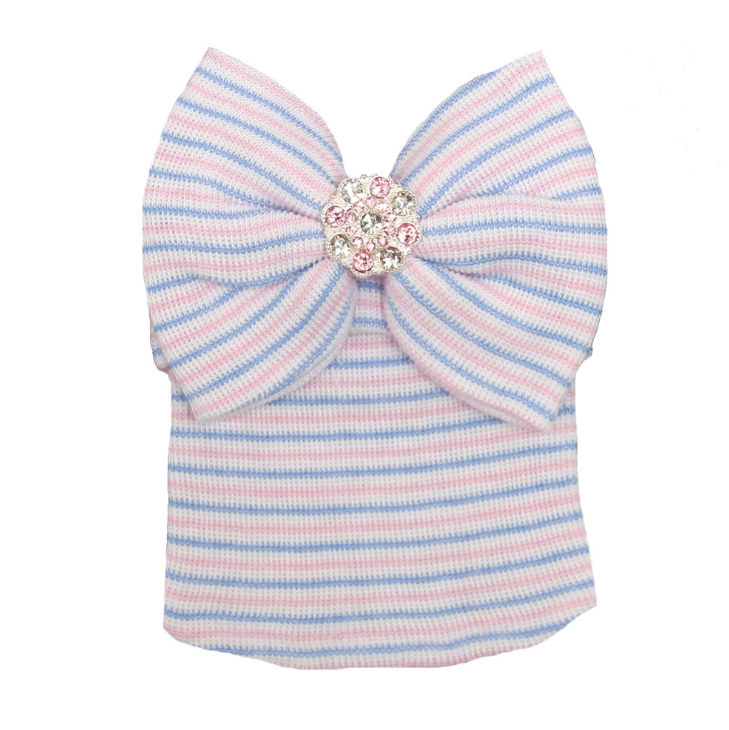 European and American baby striped tire hat big butterfly shiny diamond autumn and winter newborn baby knitted hat