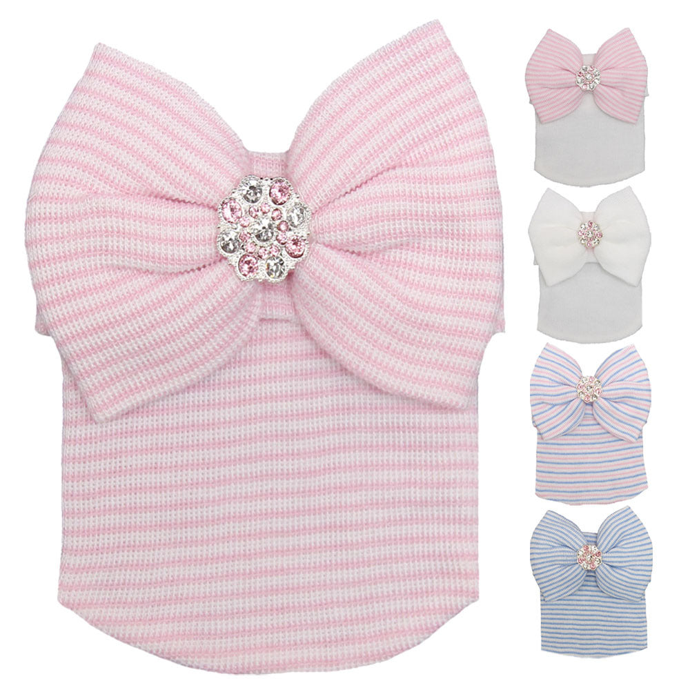 European and American baby striped tire hat big butterfly shiny diamond autumn and winter newborn baby knitted hat