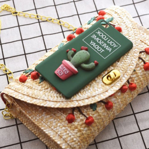 Hand-embroidered Straw Woven Straw Fruit Bag