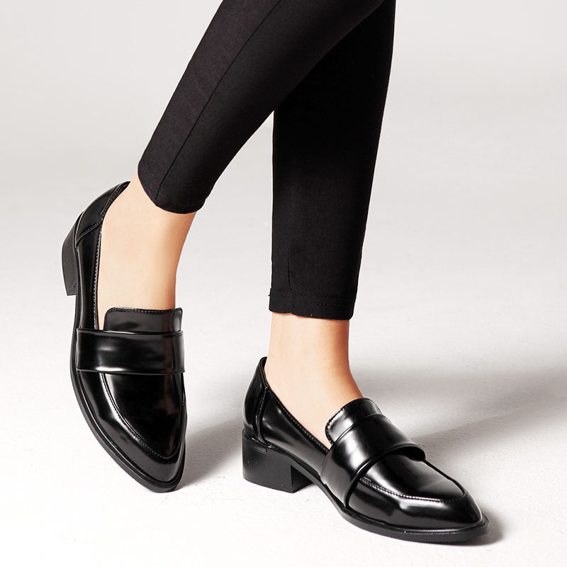 Leather square toe low heel shoes