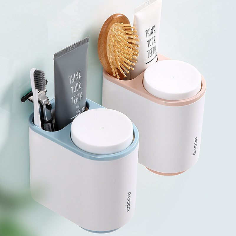 Wall-Mounted Toothbrushing Cup Wall-Mounted Bathroom Place Gargle Cup Electric Dental Cylinder Set Free Punch