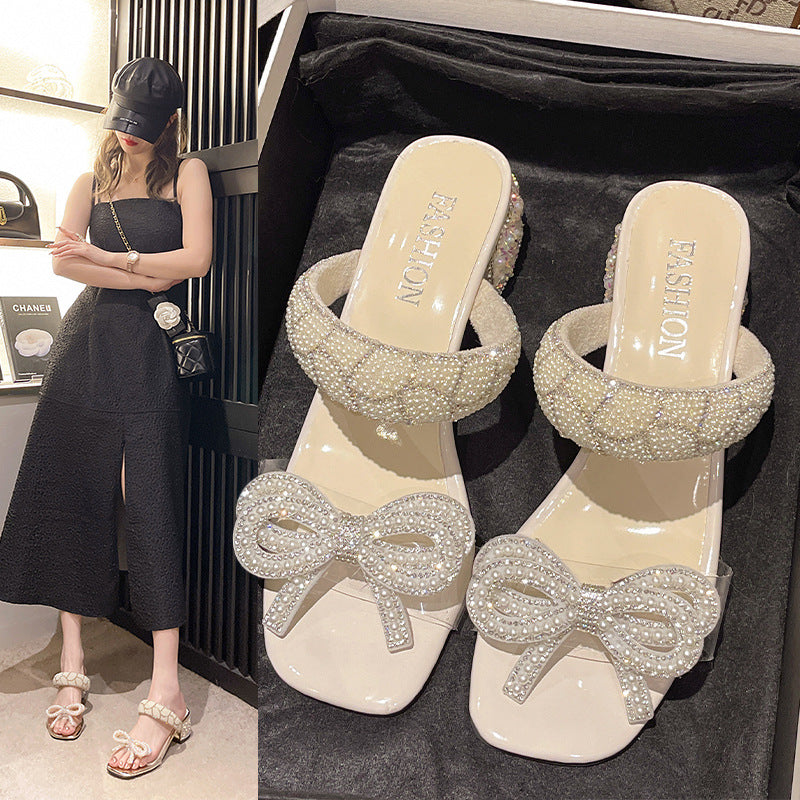 Women's Heel Sandals | Bowknot Chunky Sandals | WhiteDiamonds