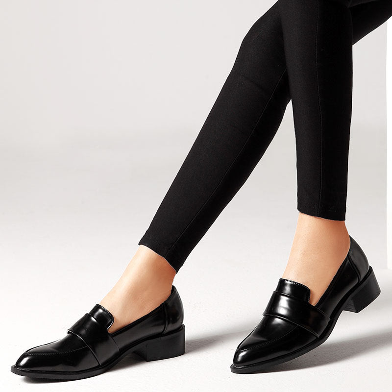 Leather square toe low heel shoes