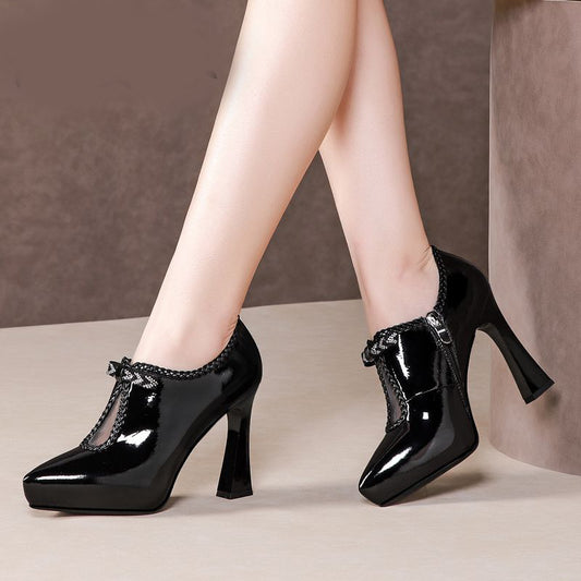 Black Leather Heels | Low Top High Heels | WhiteDiamonds