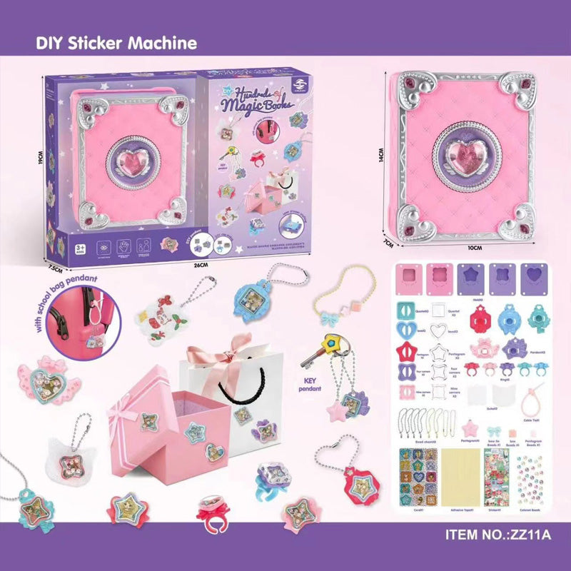 Girls Jewelry Making Kit DIY Arts And Crafts Gifts, Necklace Pendant & Bracelet Crafting Set Versatile Magic Sticker Machine Magic Book Children's DIY Making Christmas Gift Jewelry Gift Set For Kids G