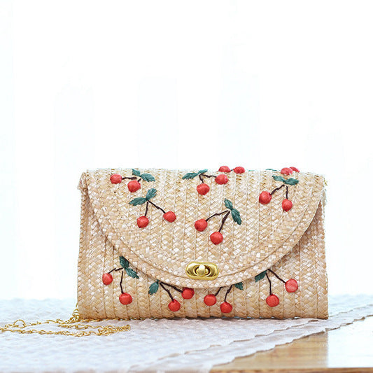 Hand-embroidered Straw Woven Straw Fruit Bag