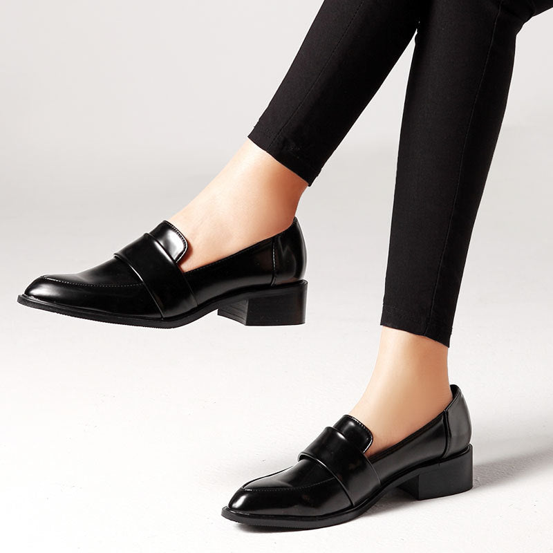 Leather square toe low heel shoes