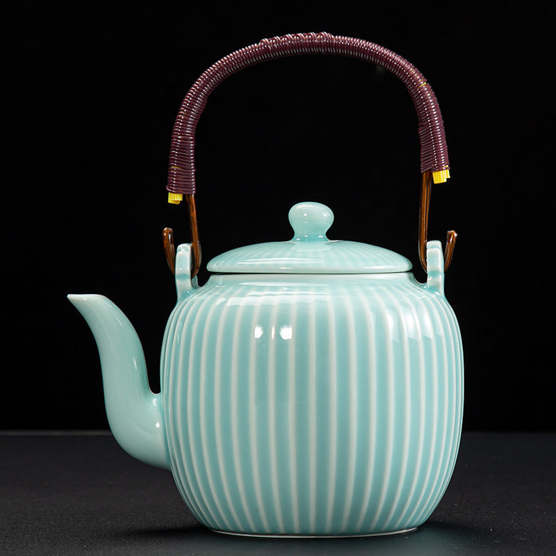 Large Capacity Japanese Style Simple Rib Ceramic Teapot