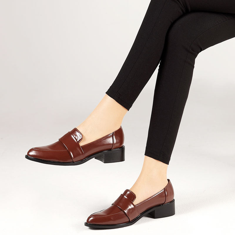 Leather square toe low heel shoes