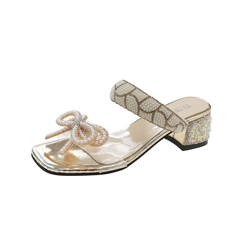 Women's Heel Sandals | Bowknot Chunky Sandals | WhiteDiamonds