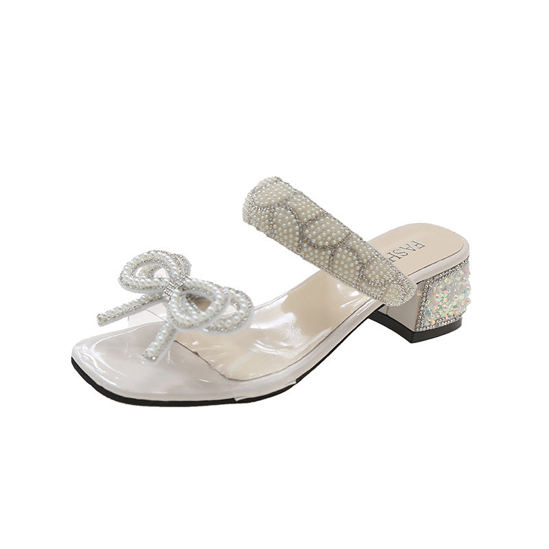 Women's Heel Sandals | Bowknot Chunky Sandals | WhiteDiamonds