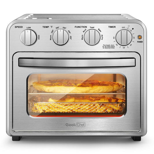 Geek Chef Air Fryer Toaster Oven Combo 4 Slice Toaster Convection Air Fryer Oven Warm, Broil Toast   Bake   Air Fry Oil-Free  Accessories Included Stainless Steel Silver 16QT