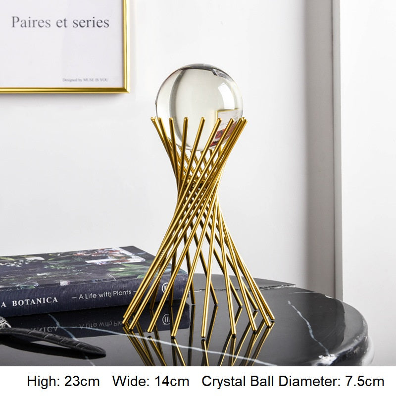 Golden Luxury Modern Metal Crystal Ball Crafts Ornament Living Room Home Decoration Accessories