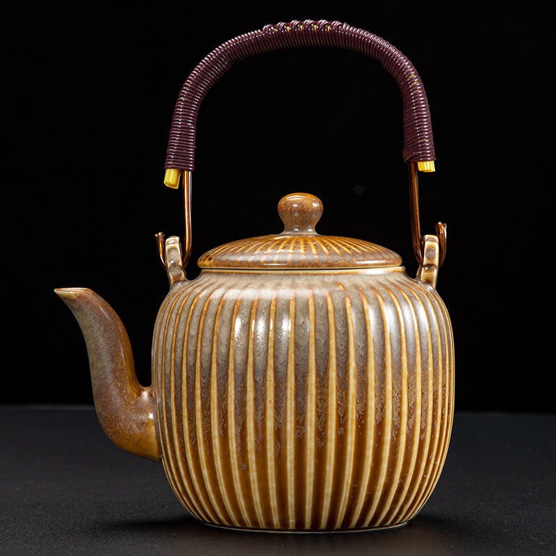 Large Capacity Japanese Style Simple Rib Ceramic Teapot